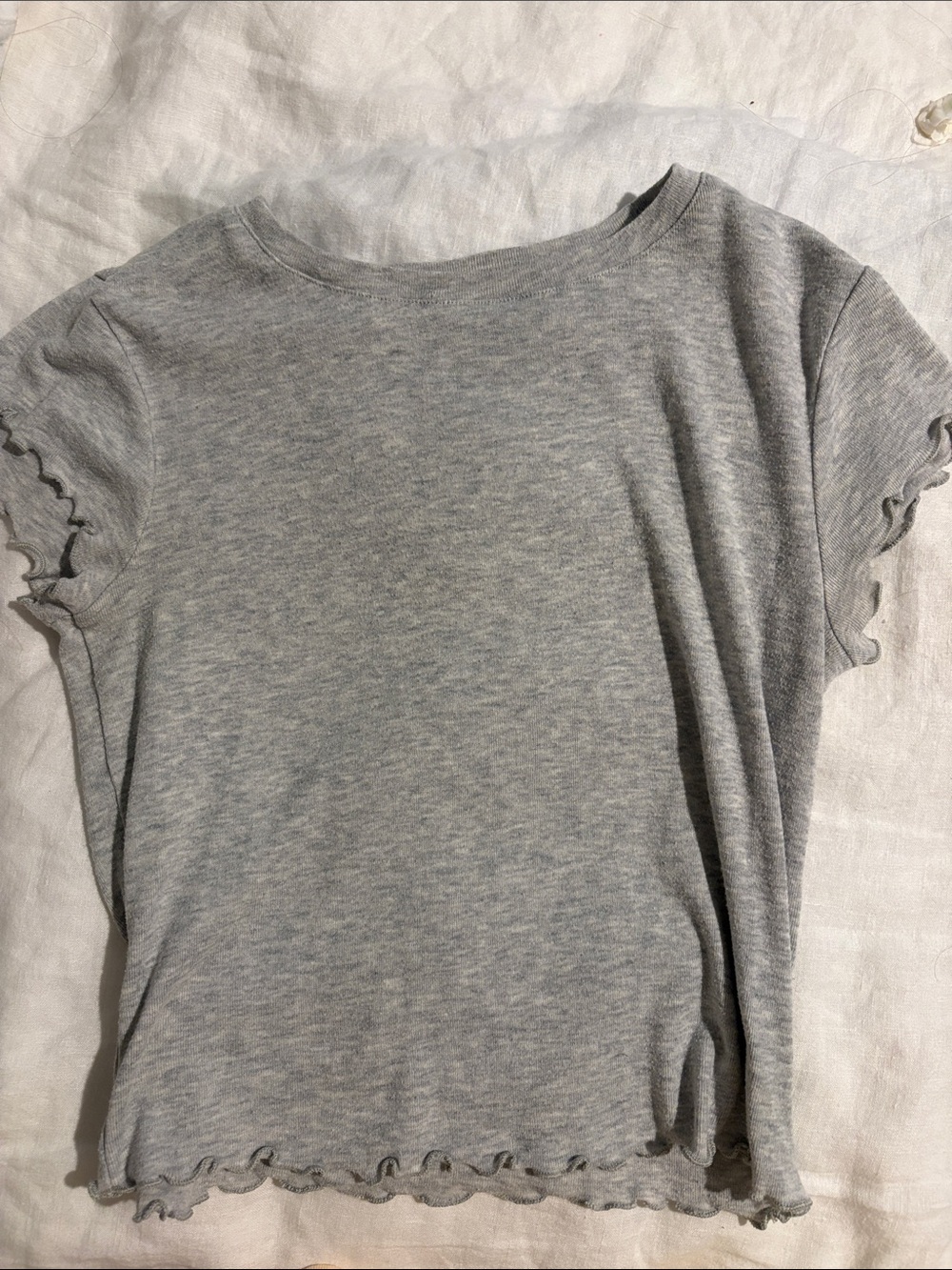 bp Gray Ruffle-Edge Crop Top